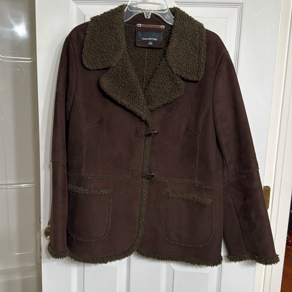 Jones New York Faux Suede Shearling Jacket- Brown-L-Excellent Condition! - Picture 1 of 4